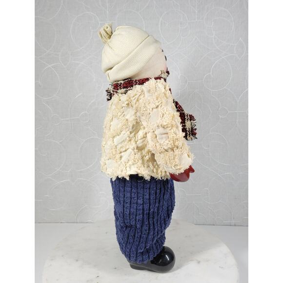 VINTAGE Holiday Snowman 16" White Hand Painted Porcelain Winter Standing Doll - Picture 9 of 14